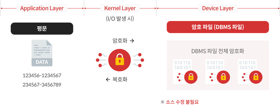 구성도 - SecureDB for Kernel App, 무수정 Kernel 암호화